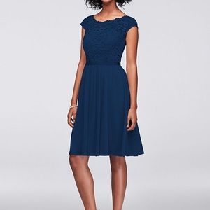 Navy lace fit and flare dress